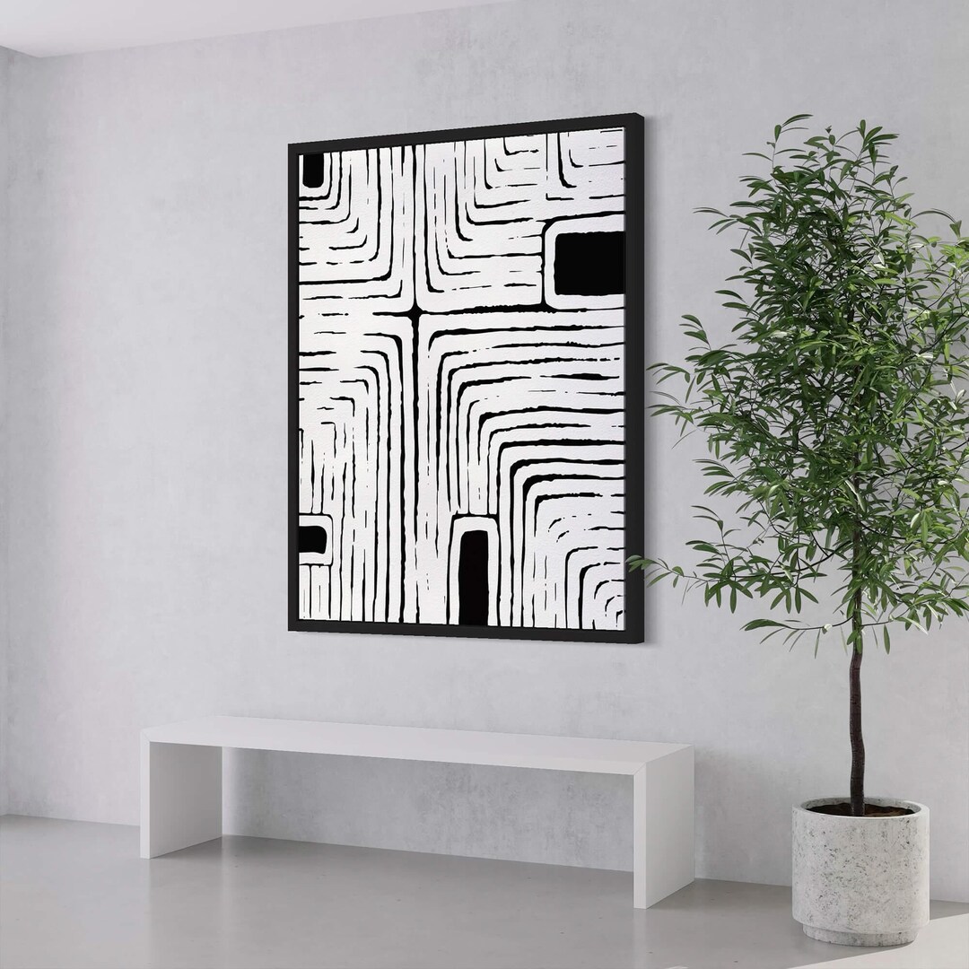 Black and White Abstract Canvas Print: Modern Geometric Wall Decor - Etsy