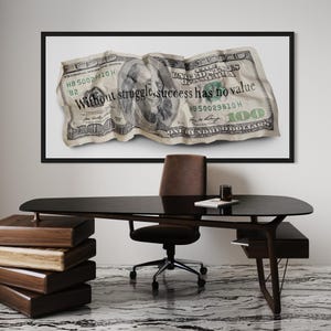 Motivational money poster for home workspace Art with money and quotes for man cave Modern money print for luxury apartment Large canvas art