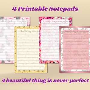 Printable Floral Notepad, Bundle of 4 Pastel Color Notepad Motivational Writing Paper To-do list Digital Download Girly Notepad School Paper