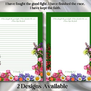 Bloc de notas con diseño de versículos bíblicos florales / Bloc de notas imprimible verde tamaño A5 con flores / Papel rayado y liso / Descarga digital / Interior de diario