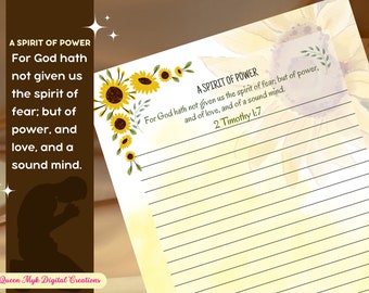 Bible Verse Notepad, Sunflower Design Notepad, Printable Notepad, Christian Stationery, Gift for Christians, Stationery, Digital Download,