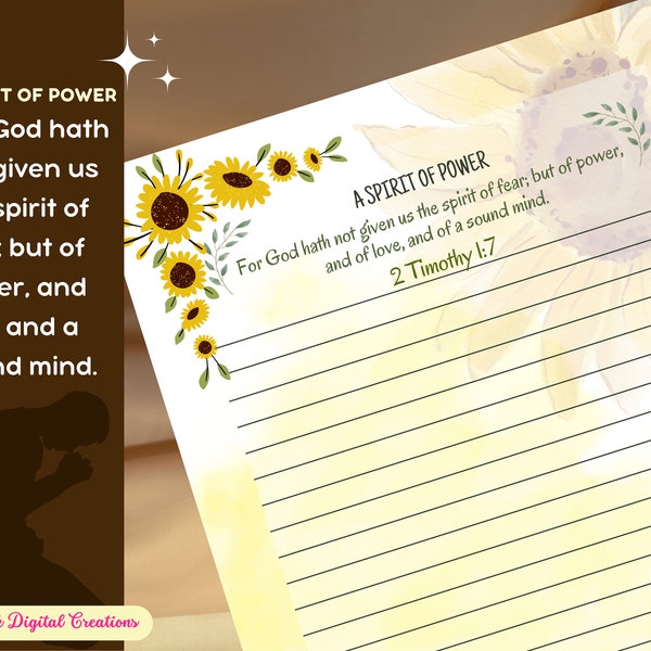 Bible Verse Notepad, Sunflower Design Notepad, Printable Notepad, Christian Stationery, Gift for Christians, Stationery, Digital Download