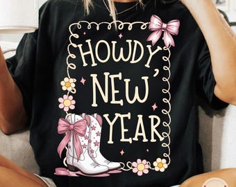 Kokette Neujahrsgrüße (PNG), Western-Neujahrs-Sublimationsdruck, Retro-Neujahrs-Shirt-Design, Neujahrs-Clipart für Landmädchen (digitaler Download)