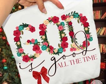 Dios es bueno png, diseño de sublimación para camisetas cristianas, imágenes prediseñadas de citas cristianas elegantes, png floral, descarga digital de png de versículo bíblico coqueto