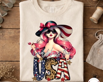Gott segne die USA PNG, 4. Juli Sublimation Patriotisches Girly Shirt Design, stolzer Amerikaner, USA 250-jähriges Jubiläum Clipart Digital Download