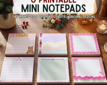 Puede incluir: Seis mini blocs de notas imprimibles de 7,62x7,62 cm con calidad de impresión de 300 DPI. El set incluye diseños originales con un oso de peluche, patrones de corazones, bordes festoneados y líneas onduladas pastel en hojas rayadas.