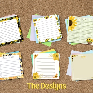MEMO PAD SUNFLOWER Design Set of 6 Printable Floral Notepad Cute Sticky ...