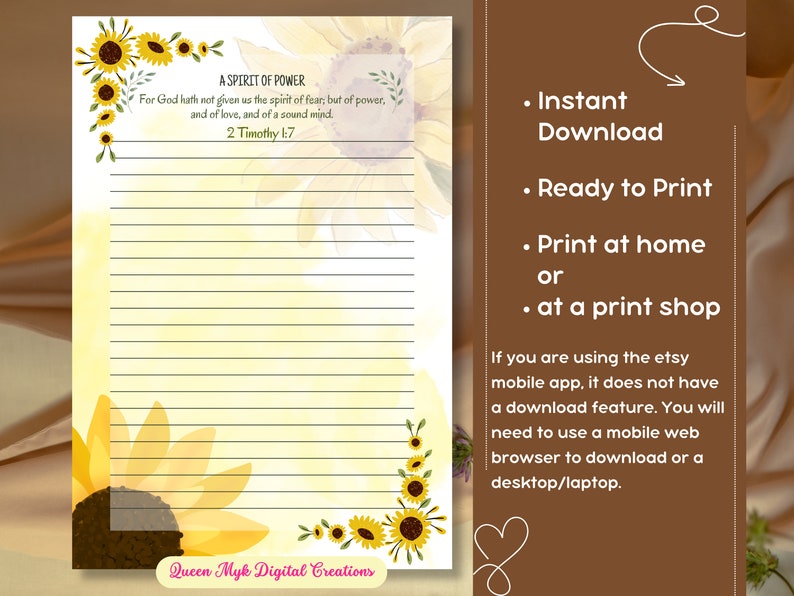 Bible Verse Notepad, Sunflower Design Notepad, Printable Notepad ...