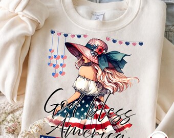 God Bless America Png, Coquette Girl Red White & Blue Clipart, USA 4th of July Sublimation Faith Patriotic America Design Digital Download