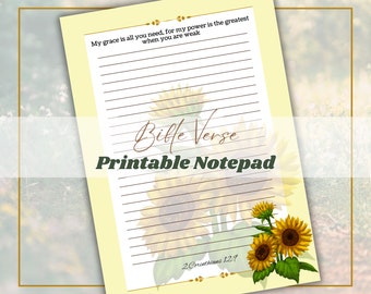 Bible Verse Notepad, Digital Downloads, Printable Notepad, Sunflower Design Notepad, Floral Stationery, Letter Writing, Digital Journal, A5