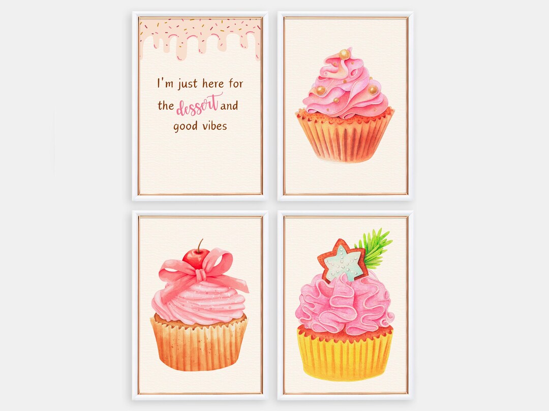 Cupcake Bar Sign Wall Decor Printable Wall Art Set of 4 Prints Kitchen ...