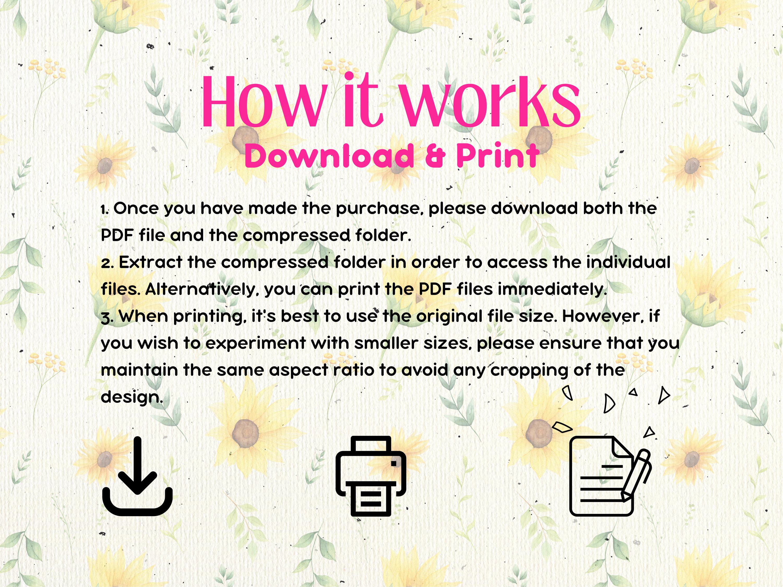 MEMO PAD SUNFLOWER Design Set of 6 Printable Floral Notepad Cute Sticky ...