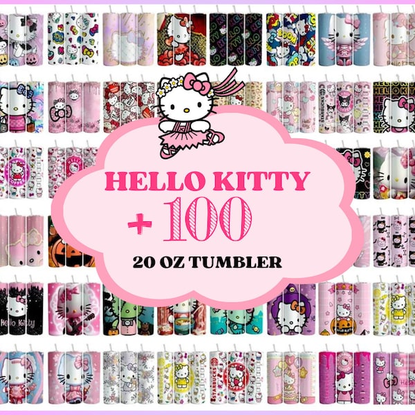 100 Kitty Tumbler Bundle, Cartoon Tumbler, Tumbler Wrap, Spring Flower Pink Cat PNG, 20oz Straight Skinny Wrap, Full Tumbler Wrap