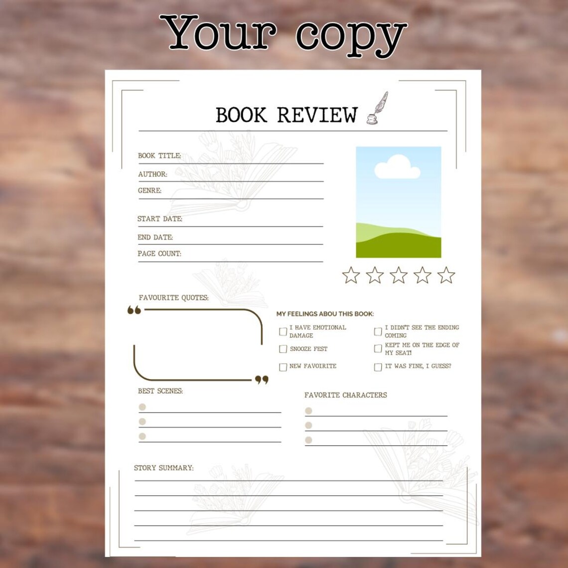 Digital Book Review Template Editable - Etsy
