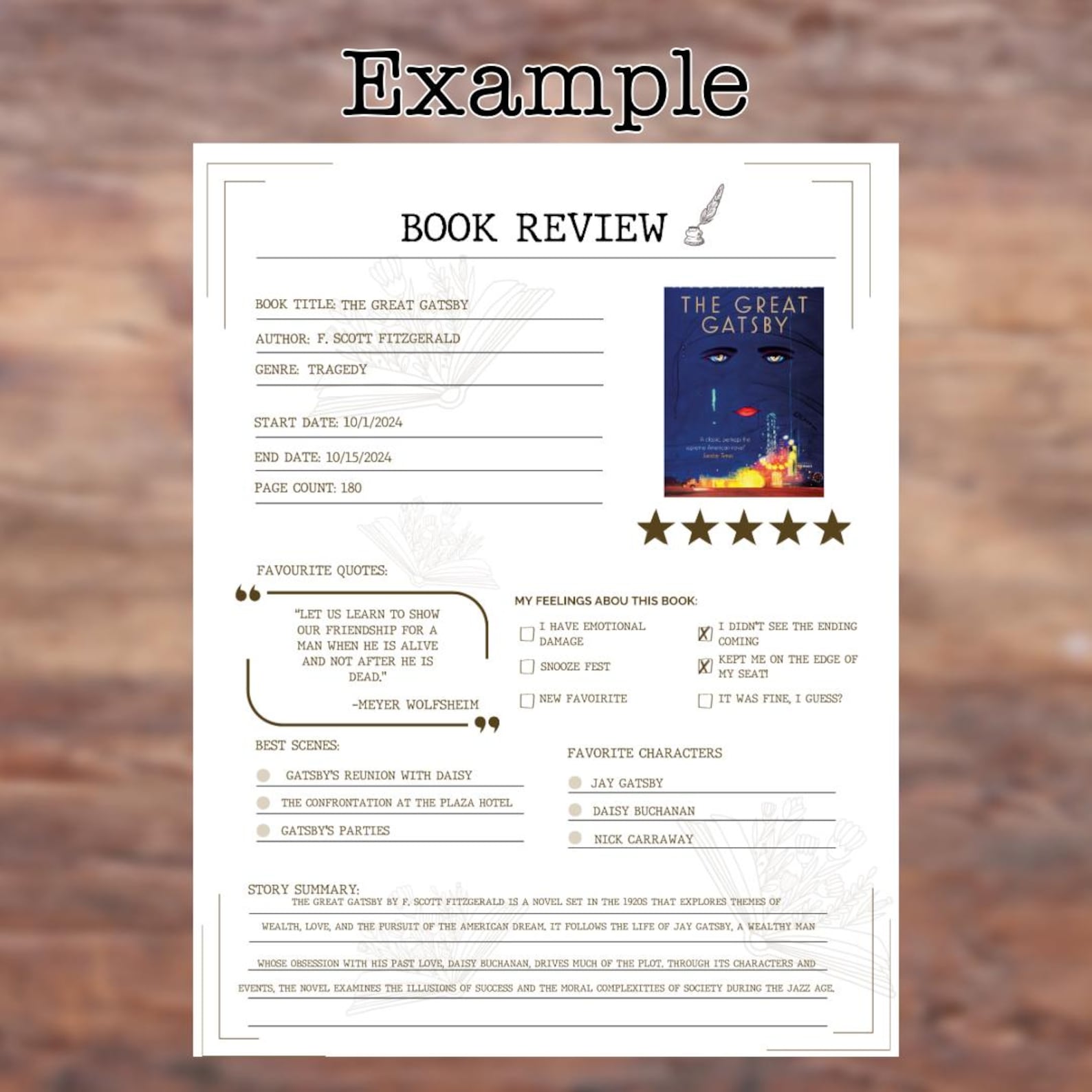 Digital Book Review Template Editable - Etsy