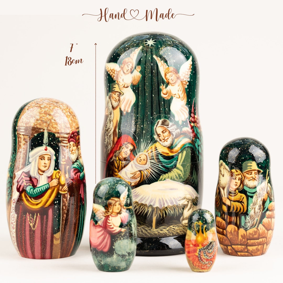 Wooden Nesting Dolls Nativity Scene Matryoshka Christmas Nesting Dolls