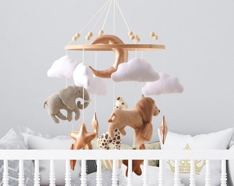 Safari Tier Baby Mobile, Baby-Dusche-Geschenk, Kinderzimmer Mobile, Baby Zimmer Dekor, Baby-Geschenk, Krippe Mobile, Krippe Mobile, Baby Spielzeug