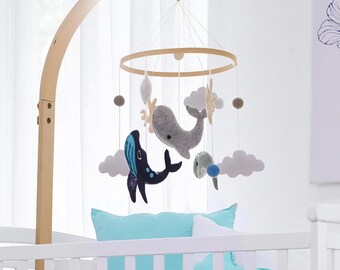 Whale & Ocean Themed Baby Mobile, Nursery Mobile, Nursery Decor, Baby Room Decor, Baby Shower, Baby Gift, Cot Mobile, Crib Mobile, Baby Toy