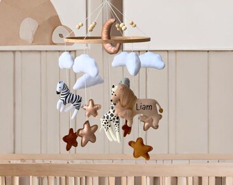 Safari Animal Baby Mobile, Baby Shower Gift, Nursery Mobile, Baby Room Decor, Nursery Decor, Baby Gift, Cot Mobile, Crib Mobile, Baby Toy