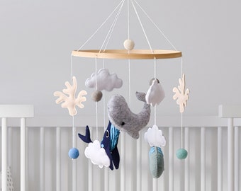Whale & Ocean Themed Baby Mobile, Nursery Mobile, Nursery Decor, Baby Room Decor, Baby Shower, Baby Gift, Cot Mobile, Crib Mobile, Baby Toy