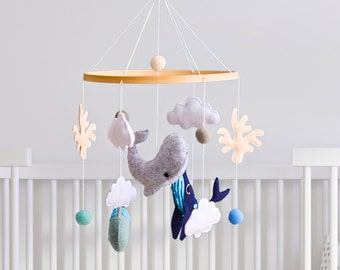 Móvil para bebés con temática de ballenas y océanos, móvil para guardería, decoración de guardería, decoración de habitación para bebés, baby shower, regalo para bebés, cuna móvil, cuna móvil, juguete para bebés