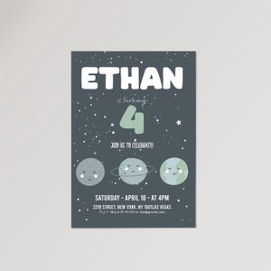 Birthday Invitation with Planet Illustrations for Space Themed Birthday Party