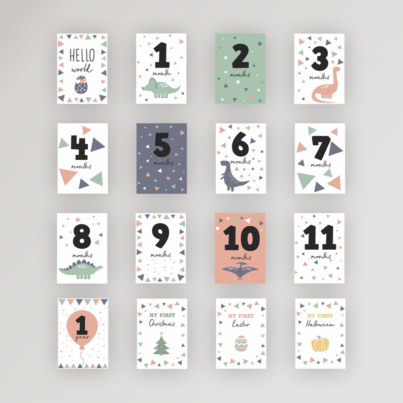 Printable Monthly Cards With Dinosaurs Milestone Cards Baby Shower Gift ...
