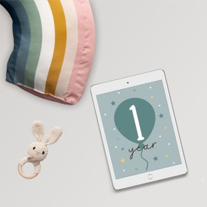 Cartes mensuelles avec montgolfière bleue Cartes d'étape importante, cadeau de baby shower, cartes mémoire pour bébé garçon