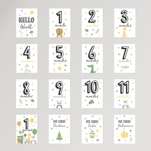 Cartes imprimables d'étape importante Cartes d'étape importante d'animaux de safari-cadeau de baby shower Cartes de mémoire de bébé