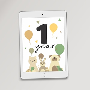 Créez des cartes mensuelles pour bébé avec des animaux de compagnie Cartes d'étape imprimables pour les souvenirs de la première année de bébé Cadeaux pour baby shower