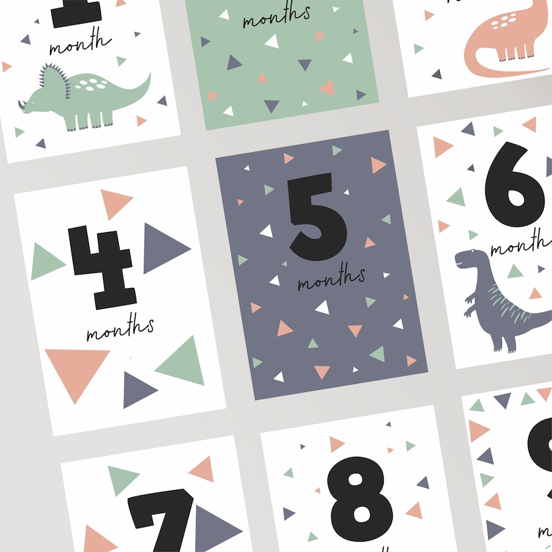 Printable Monthly Cards With Dinosaurs Milestone Cards Baby Shower Gift ...