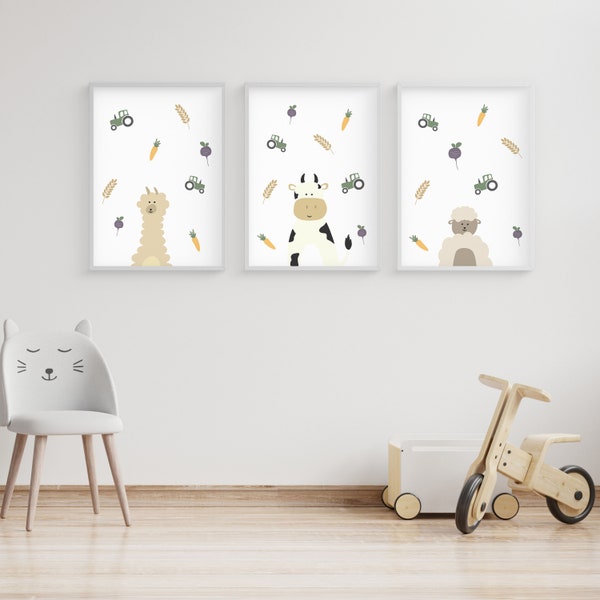 Farm Animals Printable Illustrations Personalized Kids Room Wall Gifts for Kids
