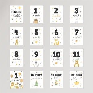 Cartes du mois marquant de bébé Cartes imprimables Animaux de la forêt Souvenirs de la première année de bébé