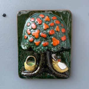 Large JIE Gantofta raised relief ceramic wall plaque vintage Scandinavian glazed pottery Aimo Nietosvuori design unique gift home patio deco