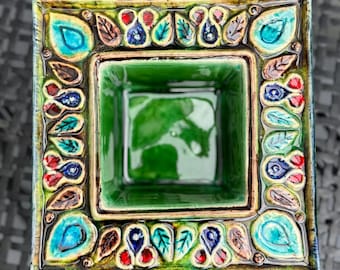 Vintage Schramberg Majolika Fabrik (SMF) schotel aandenken trinket sieraden snoep kom midcentury keramiek West-Duits aardewerk huis keuken decor