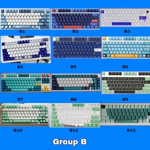 May include: Twelve different keyboard layouts with various color schemes. The keyboards are all in a grid format with the letters "Group B" at the bottom.
