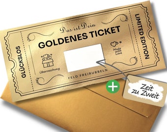 Gift voucher/scratch card "Golden Ticket" - Personalizable or write your own message - with scratch-off sticker, personal, surprise