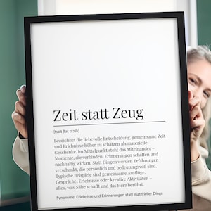 Zeit statt Zeug Definition – Platz für Foto | Geschenkidee zum Bedanken | Geburtstag | Gutschein Digital & Print Bild Poster Persönlich