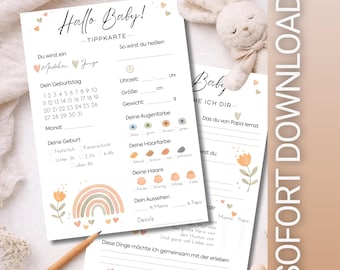 Babyraadspel voor de onthulling van de baby | Invulspelkaart | Direct te downloaden als PDF | Babyshowerspel in het Duits | Printbare babysjabloon