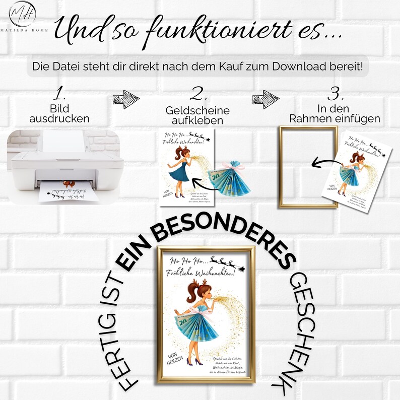 Einfache DIY-Anleitung: Ausdrucken, Geldschein falten & einrahmen – Geschenk in wenigen Minuten.
