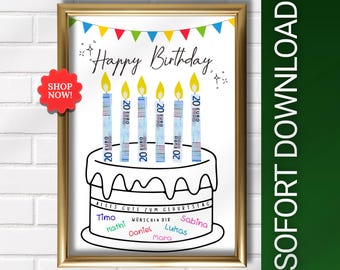 Geld cadeau verjaardag man vrouw direct downloaden cadeau verjaardag geld grappig DIY verjaardagscadeau I PDF downloaden printen zelf