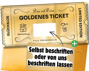 Rubbel-Gutschein GOLDENES TICKET personalisierbar – Geldgeschenk Geburtstag Vatertag Muttertag Hochzeit Rente | Rubbellos DIY