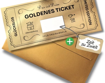 Golden Ticket Voucher with Envelope Birthday Card, Gift for Women, Mother's Day Gift, Surprise, Scratch Card, Personalizable