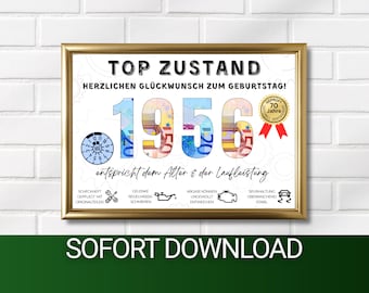 Money gift for a 70th birthday (1956) - instant download - gift idea for men - funny DIY birthday gift - printable PDF