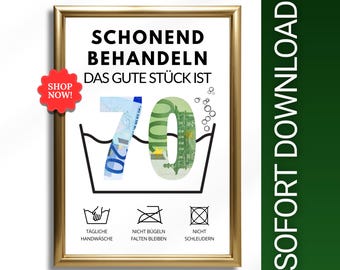 Money gift for a 70th birthday - instant download | Funny money birthday gift | DIY birthday gift | PDF download for printing at home