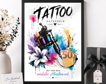 Vale-presente para tatuagem | Ideia de presente em dinheiro para aniversário | Última hora | Cartão de aniversário | Vale-presente para tatuagem | Download instantâneo em PDF