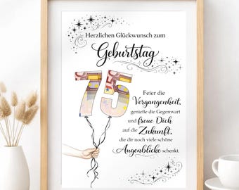 Geldcadeau voor de 75e verjaardag van mannen en vrouwen geboren in 1951, grappig doe-het-zelf verjaardagscadeau-idee | PDF direct downloaden, zelf printen