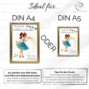 Liebevoll gestaltetes Weihnachts-Poster mit farbigem Kleid, Goldstaub-Effekt und modernem Stil.