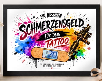 Pengagåva för en tatuering | Presentkort för en födelsedag | Önskeuppfyllelse genom pengar | Födelsedagsönskan | Tatueringskupong | För honom eller henne | Ersättning för smärta och lidande