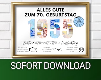 Money gift 70th birthday man instant download gift birthday money funny DIY birthday gift I PDF download print yourself